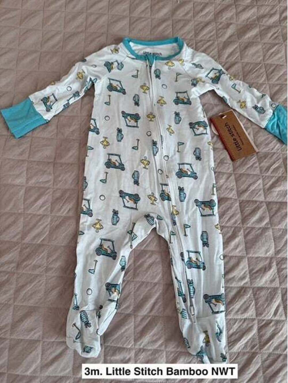 3m. Little Stitch Bamboo Baby Boy Golf Print Pajamas NWT